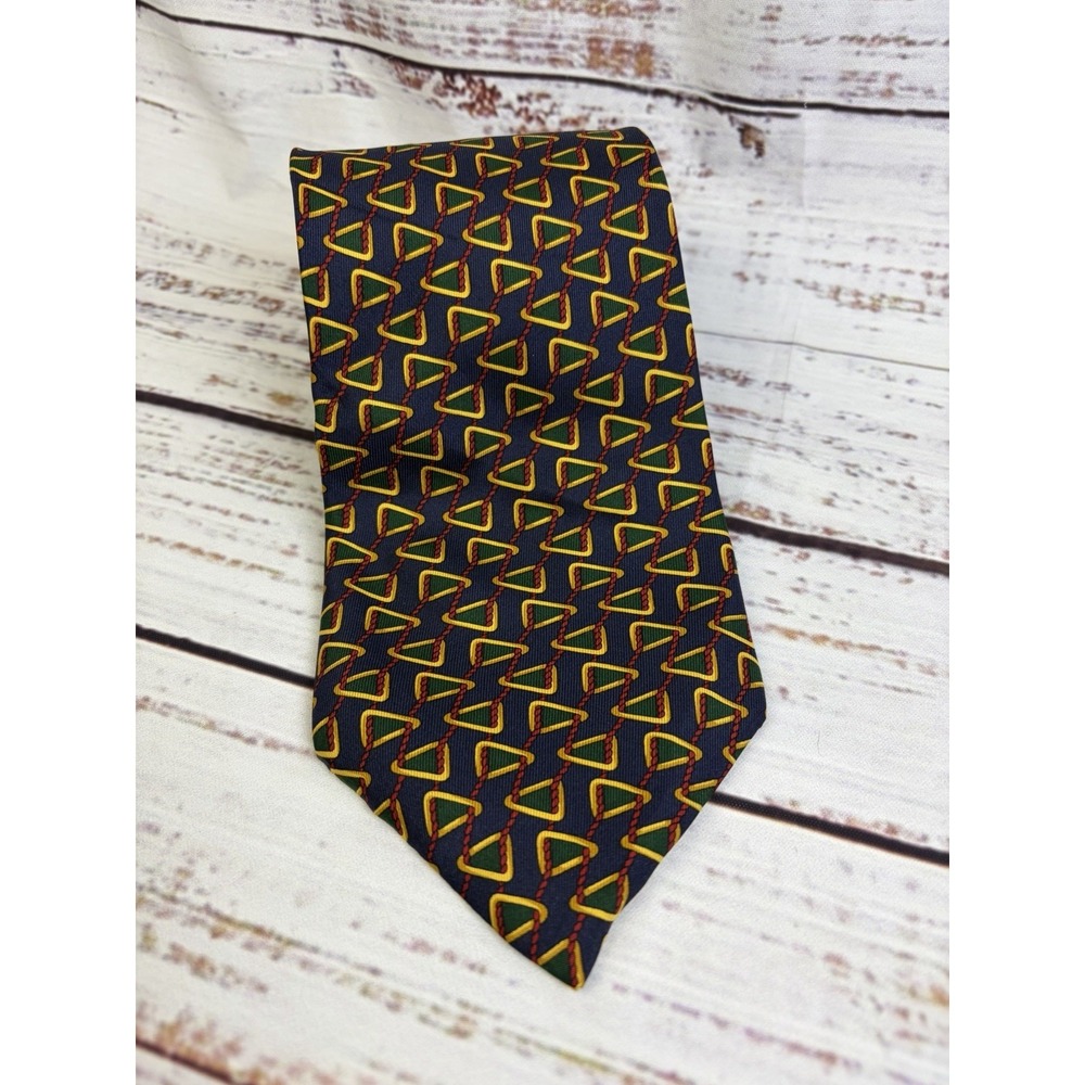 Vintage BURBERRY'S Tie Silk Blue Yellow and Green Graphic Design Burberry